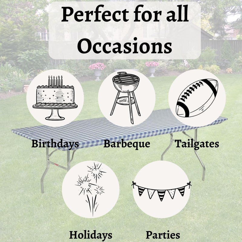 Kwik-Covers 8' Rectangle Plastic Table Covers 30" x 96", Bundle of 5 (Blue Gingham) - Image 5